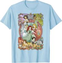 Hot Fashion Casual Disney Princess Classic Cartoon Group Collage T-Shirt S-4XL Four Seasons XXL