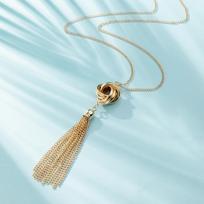 Long Tassel Necklace Silver and Gold Tone Lovely Knot Tassel Pendant Knot Snake Chain for Women 10CM&Pendant  Necklace