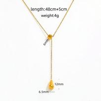 Joolim Jewelry Dainty Water Drop Y Tassel Pendant Cross Chain Necklace 18K Gold Plated Stainless Steel Trendy Jewelry Gift 48+5cm