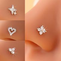 Heart, star, and four-leaf clover nose stud four-piece set inlaid with synthetic zirconia, suitable for daily wear and as a gift——Cute design