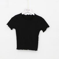 Women's Crew Neck Short Sleeve Crop Tops Slim Fit Ruffle Trim Solid Casual T-Shirts M