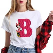 Disney Cartoon Mickey Mouse Minnie Letter ABCDEF Print T Shirt Women Summer Female T-Shirt Harajuku Casual White Top Men Tshirts M