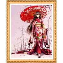 Kimono mergina „pasidaryk pats“ deimantinė tapyba Animacinis siuvinėjimas kryželiu Viso apvalaus gręžimo deimantinis siuvinėjimas Dekoras Pradžia 20X30CM