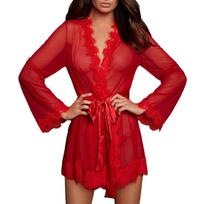Women Night Dress Loose Lace Cardigan Fabulous Thong Lady Pajamas Set for Wedding M