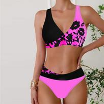 Women's Swimwear Bikini 2 Piece Swimsuit Backless Halter Beach Wear Yellow Flowers Print Bathing Suits Hanging Neck Swimsuit S