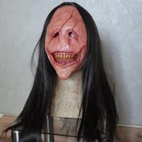 Halloween Horror Long-haired Devil Mask Red Faced Devil Mask Toothy Devil Latex Long Hair Mask One size