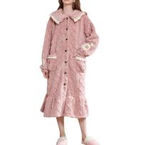 Autumn Winter Fleece-lined Robe Suit Cute Flower Decoration Medium-length Pajama Set Home Clothes Warm Comfortable Sleepwear M