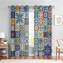 Traditional Pattern Decorative Curtains Bosimi African Style 2 Panel Living Room Bedroom Kitchen Balcony Window Curtains 50W130H(CM)X2PCS&Grommet Top