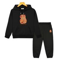 Capybara milk tea anime hoodie Fleece sweatshirt boy girl Sports Hooded Sets jacket 2pcs pullover+Pant kids boutique clothes 130