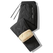 Men's Winter Thick Sports Pants with Added Fleece, Warm Lamb Fleece Sweatpants, Oversized Loose Casual Pants L