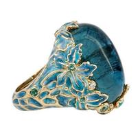 Elegant Women Fashion Gold Color Carving Enamel Flower Rings for Women Creativity Inlaid Blue Stone Engagement Ring Jewelry 6