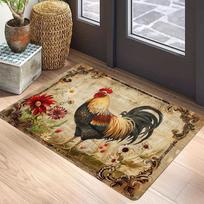 Retro Rooster Print Doormat Anti-Slip Entryway Rug Washable Bedroom Kitchen Bath Mat Polyester Home Decor Carpet 40x60cm