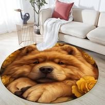Chow Chow and Flowers pattern round rug,Carpet Rug for Living Room Bedroom  Playroom ,Non-slip Floor Mat,Holiday Gifts and Birthday Gifts. 80cmx80cm