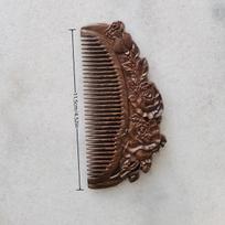 Sandalwood Hair Comb with Fine Teeth – Handcrafted Natural Wooden Finishing Comb for Normal Hair with Elaborate Rose Design