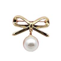 Women Brooch Bowknot Shape Anti-Rust Finish Shawl Clip with Faux Pearl Rhinestones Inlaid Sweaters Scarves Jackets Decorative Anti-exposure Pin