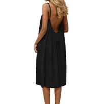 Backless Cami Dress for Women Summer Sleeveless Beach Sundress Spaghetti Strap Loose Flowy Dress with Back Tie S juoda