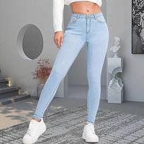 Women's Jeans Fashionable All-matching Stretch Pants Simple Slim Slimming Light Blue Denim S