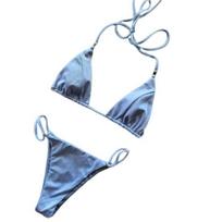Push-up Back Bandage Bikini Set Two Pieces Halter Micro Triangle Bra Low Waist Thong Swimsuit for Summer L