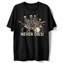 Rock And Roll Never Dies T-Shirt Skeleton Band Funny Skull Music Graphic Tee S
