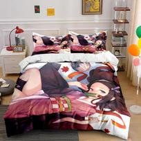 Anime Girl Bedding Set with Autumn Leaves Bedding set (1 duvet cover, 2 pillowcases, duvet not included) 135x200cm
