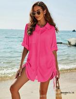 2026 New Style Women's Drawstring Bikini Cover-up Beach Dress Shirt Extra Extra Large