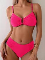 2025 Sexy Backless Split Swimsuit Bikini: European & American Cross-Border Solid Color, Gathered & Hollowed Design for Women Small