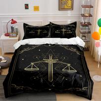 Golden Sword and Scales Design Bedding Set Bedding set (1 duvet cover, 2 pillowcases, duvet not included) 135x200cm