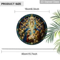 1pc 2D Flat Religious Stained Glass Suncatcher, 6.3/7.87 Inch Nativity Scene Glass Hanging Ornament, Religious Christmas Decor, Angel Stained Glass 6.3inch