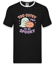 Too Cutey To Be Spooky - Mens Ringer - Halloween Pumpkin Scary Ghost Funny M