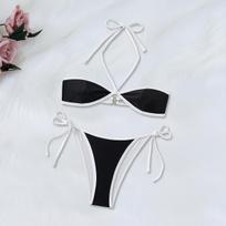 European And American New Fashionable And Sexy Bikini Women'S Solid Color Strap Swimsuit Bikini Suit L
