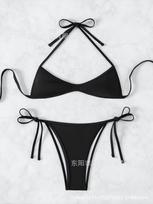 European And American New Bikini Split Solid Color Swimsuit Thong Sexy Split Swimsuit XS