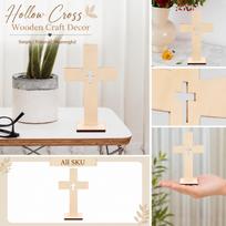 Hollow Carved Wooden Cross Ornament - Decorative Wall Hanging 4.4 2.9 Inches One Size