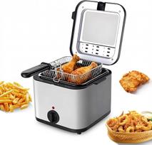 Electric deep fryer, 2.5L oil capacity, small home fryer with non-stick basket, side anti-scald, easy to clean (silver, 1 piece) Pack of 1
