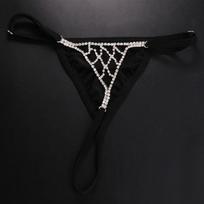 Sexy Rhinestone Mesh Chain Thong Panties for Women Simple Beach Nightclub Crystal Thong Underwear Waist Body Chain Jewelry