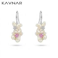 Fashion Drop Earrings for Women 925 Silver Post Brass CZ Pearl Enamel Bunny Pink Heart Hypoallergenic Bulk