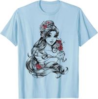 Hot Fashion Casual Disney Beauty and The Beast Belle Princess Rose Portrait T-Shirt S-4XL Four Seasons XXL