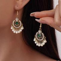 Beaded Tassel Drop Earrings Hook Piercing Imitation Pearl Ethnic Style Earrings Ear Jewelry Rhinestone A1