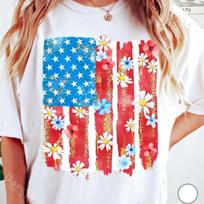 Floral Brushstroke American Flag Graphic Crew Neck T-Shirt Men Casual Short Sleeve Tee S