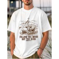 Follow The Word Not The Herd Biblical Cow Graphic Print Men's Cotton T-Shirt Casual Round Neck Tee S