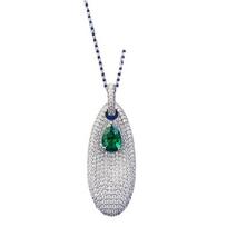 New S925 Silver Luxury Water Drop Set 6 * 9mm Pear Shaped Nano Green Pendant Necklace Wedding Jewelry