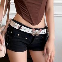 Metal Buckle Y2k Jeans Belt Rhinestone Women's Waist Belt Butterfly Buckle Waist Belt  Female