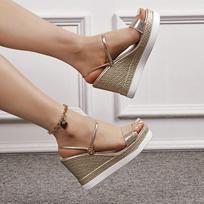 fashion Women Summer Wedge Heel Sandals Designer Platform Sandals Strap Open Toe Chunky Bottom Casual Shoes 2024 Heels Women 35 auksas