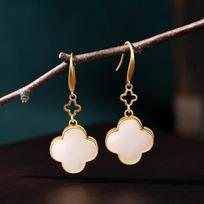 Rūmų stiliaus Retro laimingas keturlapis dobilas auskarai Madingi aukštos kokybės moteriški auskarai Electroplated 24K Gold black