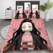 Cartoon Demon Slayer Bedding Set Duvet Covers Japan Anime 3D Printed Comforter Bedding Sets Bedclothes Bed Linen(NO Sheet) Eu Single 135x200cm