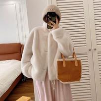 Winter light short stand-up collar imitation mink fur padded jacket women's cotton-padded jacket light ripe wind top S