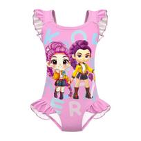 20829 Kids Girls Anime Cartoon KPOP Rumi Zoey Mira Print Ruffle Sleeveless One-piece Swimsuit Swimwear 100cm