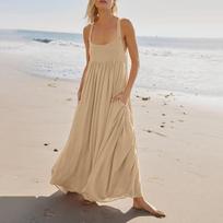 Women's  Summer Sleeveless Dress  Pleated   Casual Maxi Dresses With Pockets XXL