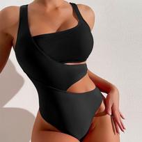 Moteriškas bikini seksualus aukštu liemeniu maudymosi kostiumėlis paplūdimio maudymosi drabužiai kontrastingas vientisas moteriškas vasaros maudymosi kostiumėlis L