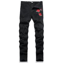 Men's Embroidered Slim Fit Jeans - European Style, Elastic & Comfortable for All Seasons 40