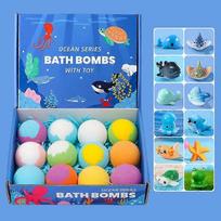 12Pcs Ocean Series Bath Bombs with Surprise Toys, Natural Aromatherapy Bath Fizzers with Cute Ocean Animal Toys, Rich Bubbles Spa Bath for Kids & Adul 12pcs